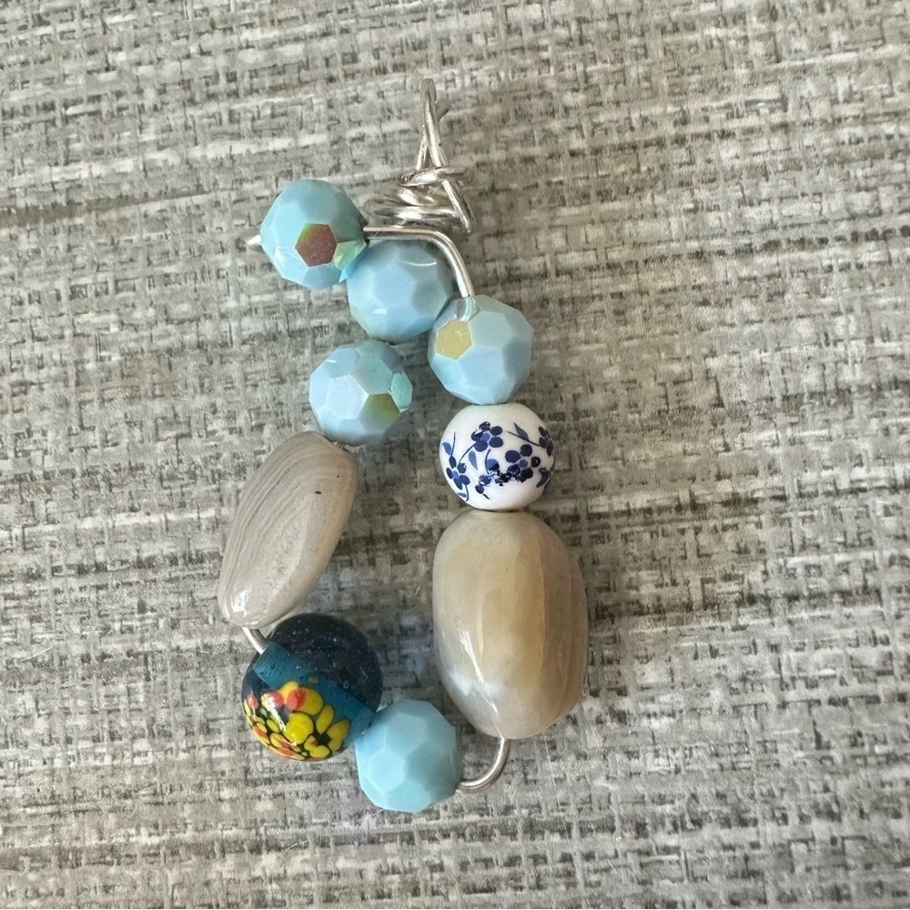Collage Beaded Pendant Assemblage Art OOAK Elegant Multicolor Necklace 1600Y